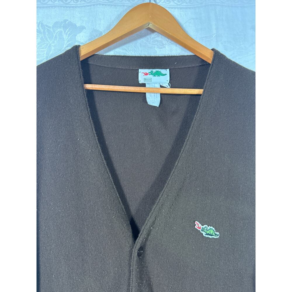 VTG Sears Cardigan Sweater 2X TALL Brown Dragon Applique V Neck Orlon Acrylic - Picture 4 of 10